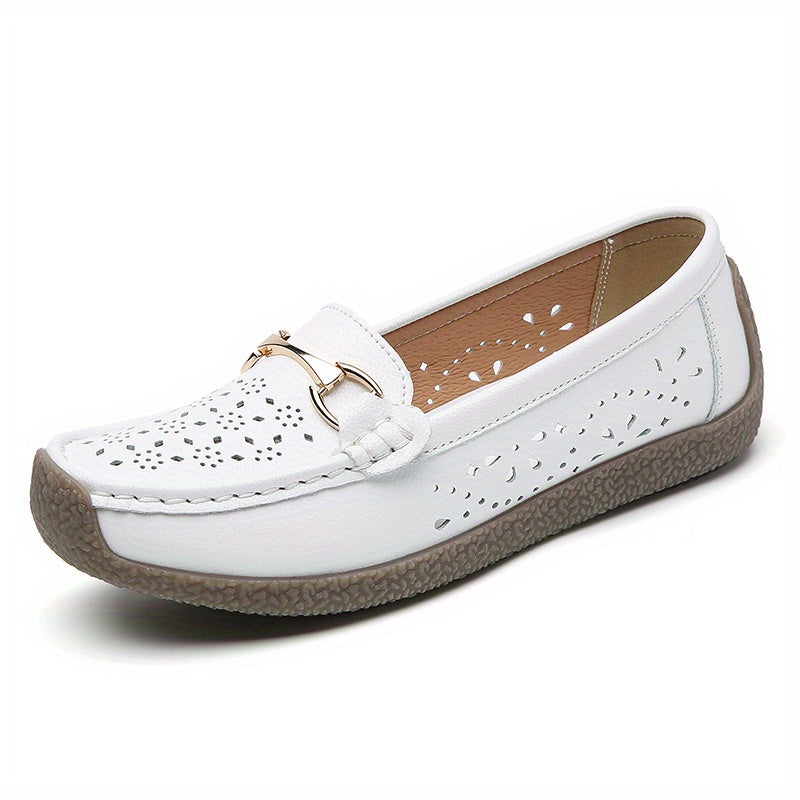 Women's Soft Platform Loafers, Casual Faux Leather Slip-on Flat Shoes for outdoor use.