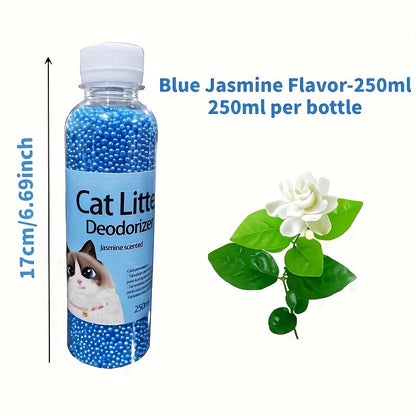 Natural plant-based cat litter deodorizer beads neutralize odors, create a fresh scent, and are pet-friendly and non-toxic.