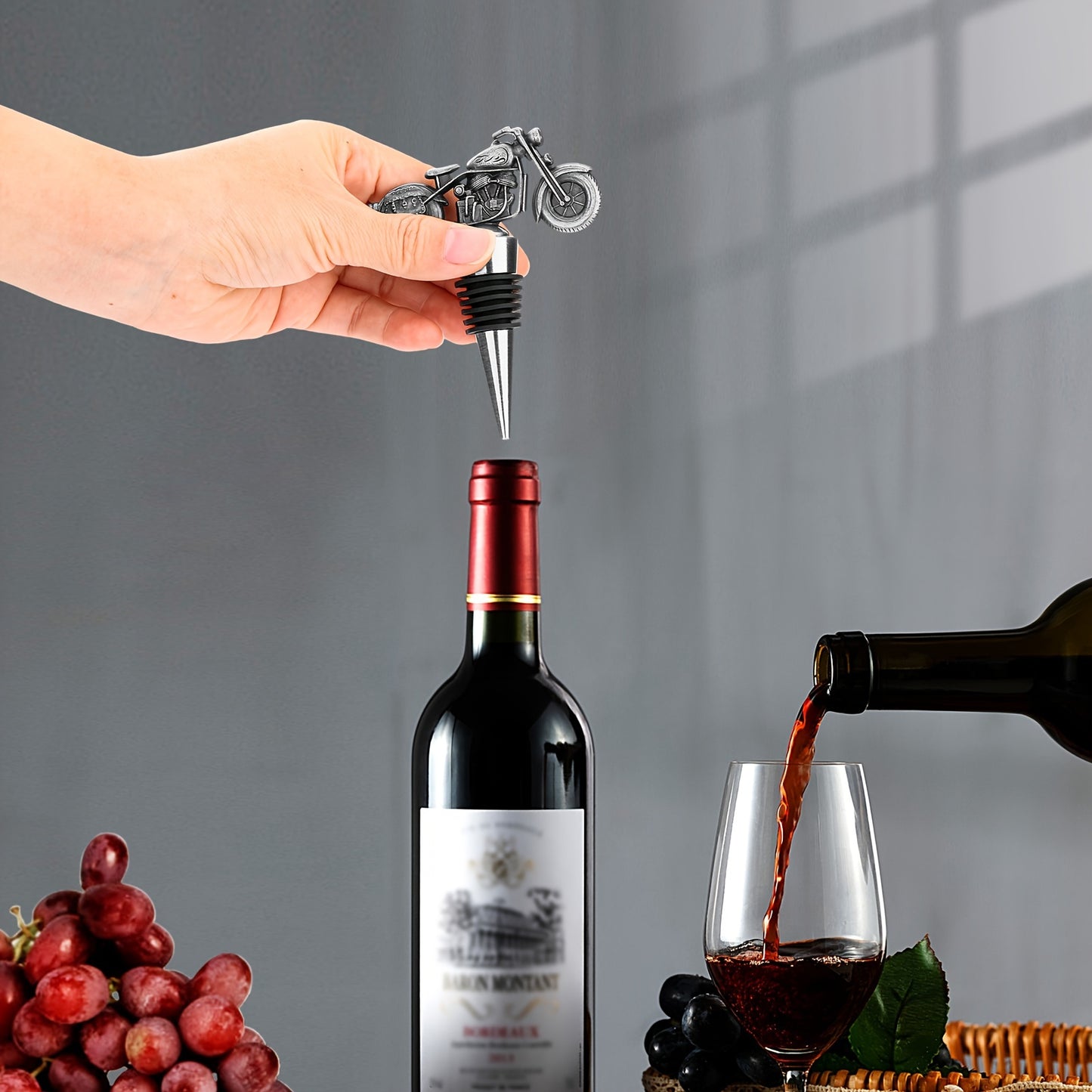 Motorcycle wine stopper ideal for men who ride, perfect for gifting.