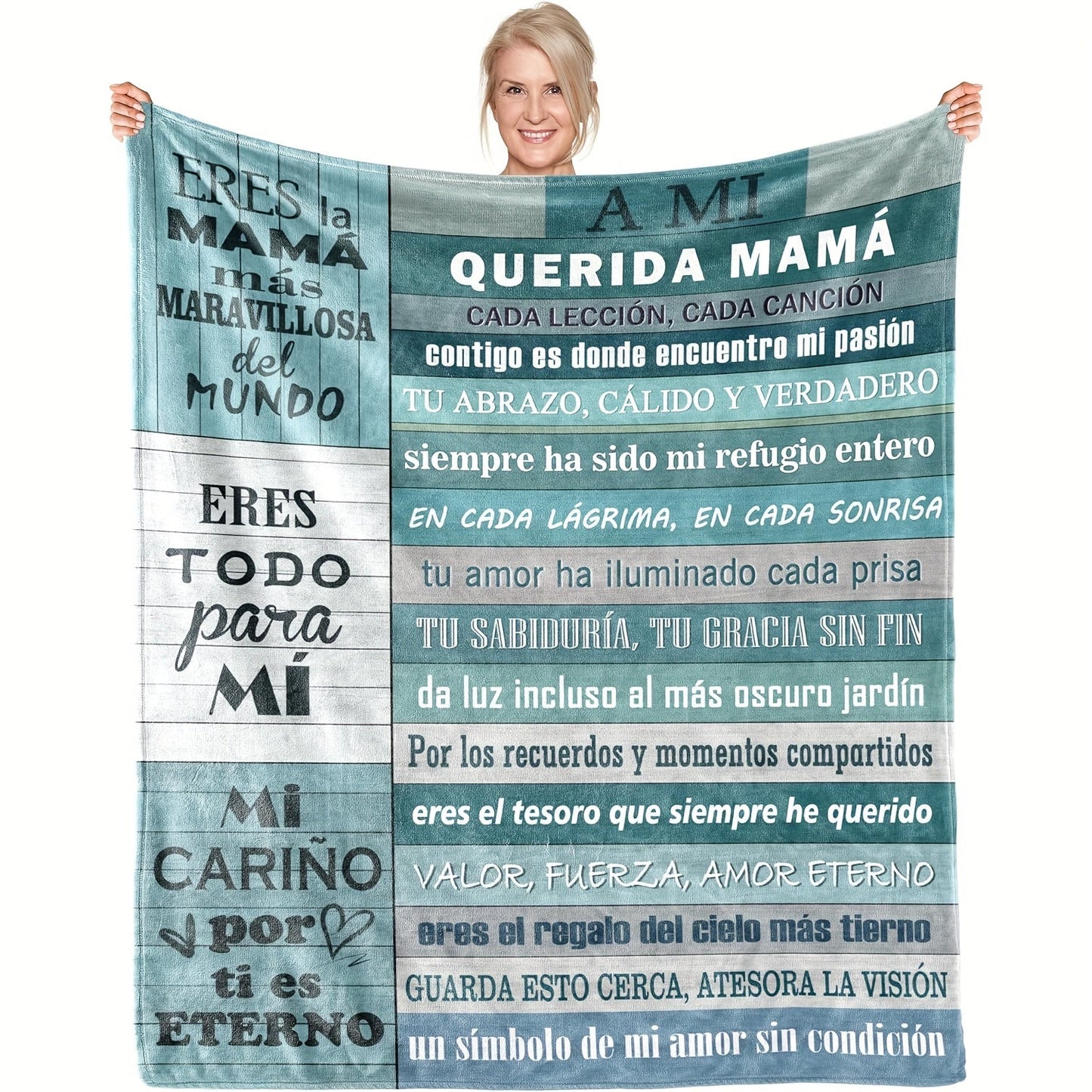 Soft and Cozy Vintage Spanish Love Letter to Mom Flannel Throw Blanket - All Seasons Knitted Polyester Fleece with Inspirational Quotes - Perfect Digital Print Gift for Mother's Day, Anniversary, or Holidays