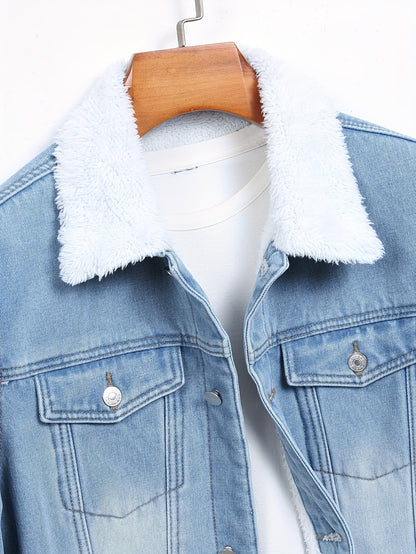 YASUYUAN Erkaklar Denim Kofte, Fleece Ichki Qismi bilan, 66.5% Paxta, 22.7% Polyester, 10.2% Viskoz, Oddiy Fit, Yengil Yaka, Tugma Qopqog'i, Qopqoq Cho'ntaklar, Bir Rangli