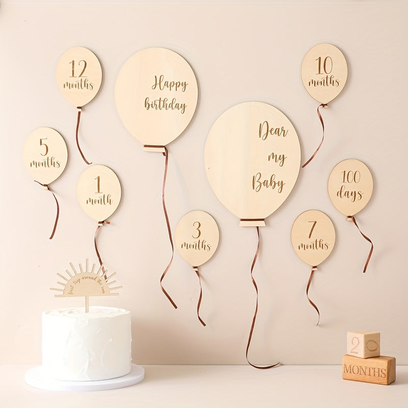 Wooden Milestone Cards for Baby's First Year - Monthly Growth Tracker featuring Balloon Design, Great for Baby Photoshoots & Nursery Decor, Perfect Holiday Gift for Christmas or Halloween