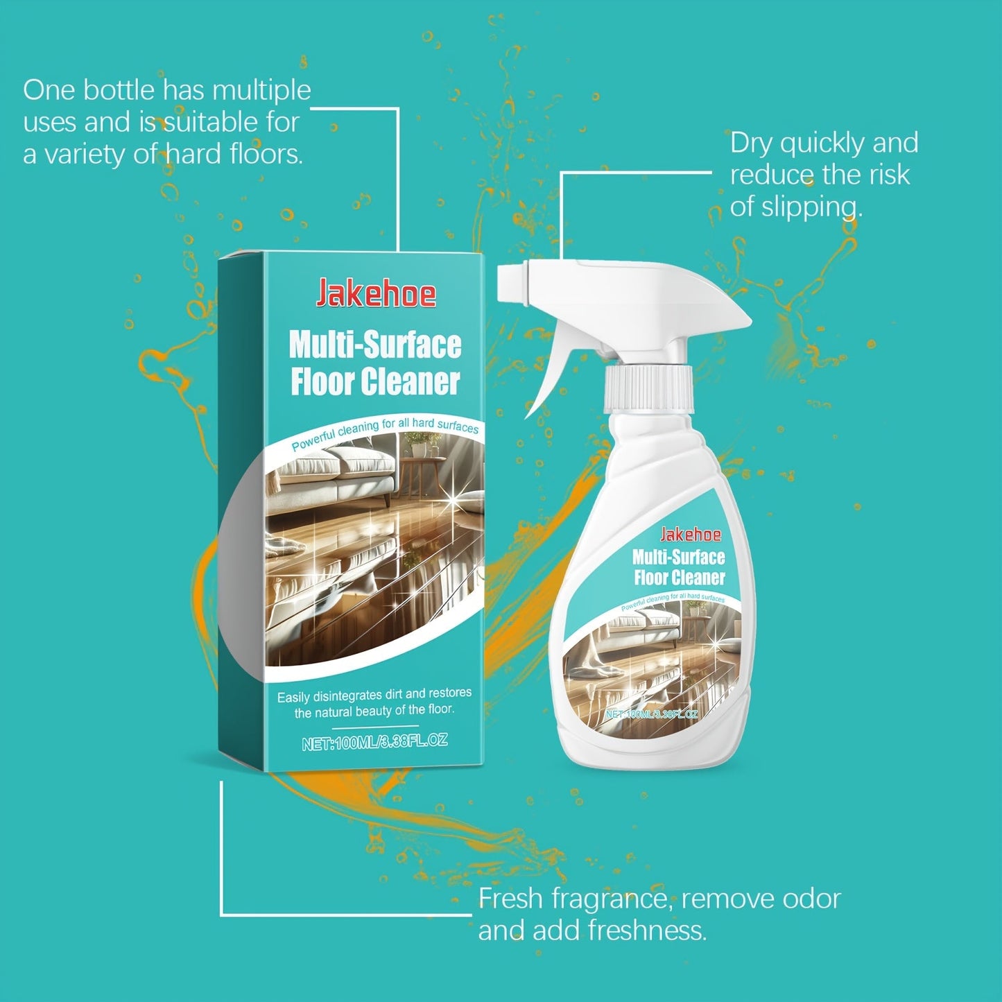 Powerful Stain Removal and Polishing Liquid Formula for Kitchen, Living Room Tiles, and Bathroom - Multi-Surface Floor Cleaner made with Citric Acid and Leaves No Residue