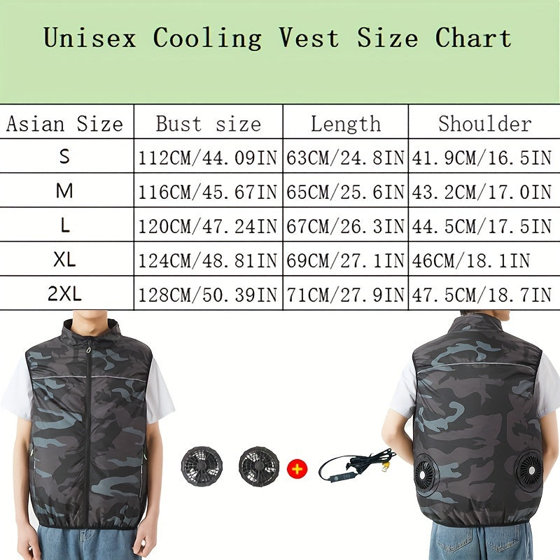 Stay cool and comfortable on-the-go with the Wearable Fan Vest. This USB-powered cooling vest features sleeveless air conditioner clothing, equipped with 2 silent fans and adjustable speed settings. Perfect for both men and women, this vest is ideal for