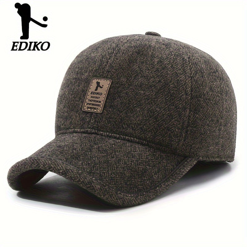 Winter baseball cap for men with ear flaps, fleece-lined and windproof for outdoor activities.