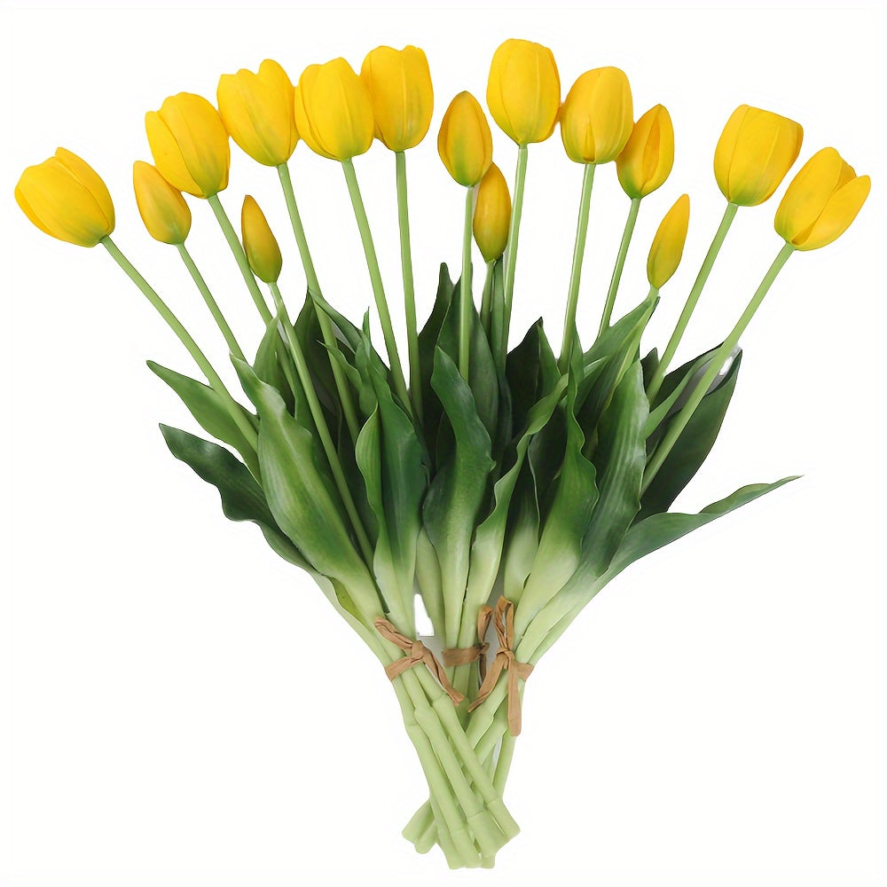 15pcs Real Touch Artificial Tulip Bouquet - Ideal for weddings, engagements, home, and garden decor. Vase not included.