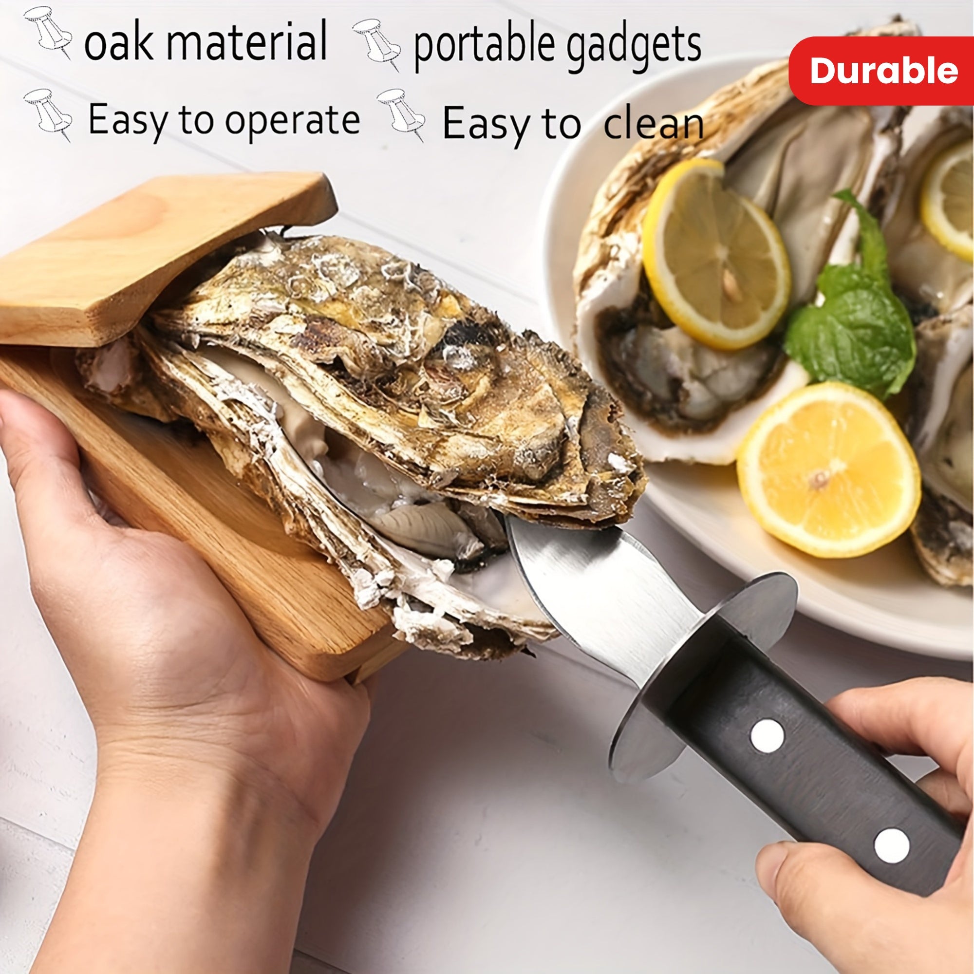 Protective Handheld Wooden Oyster Shucking Tool - Sturdy Seafood Clamp for Effortless Oyster Opening, Made with Natural Wood for Home, Outdoor, and BBQ Use - 1 Piece