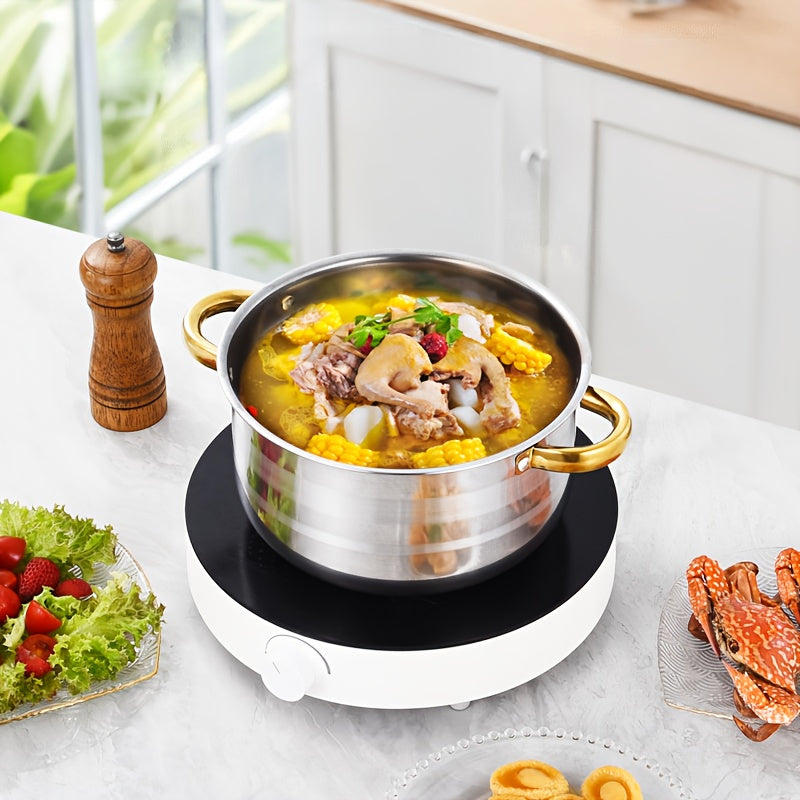 This set includes 10 high-quality stainless steel cookware pieces, featuring durable kitchen pots with double handles and matching lids. These versatile pots are ideal for cooking a variety of dishes such as soup, stew, pasta, and seafood, making them