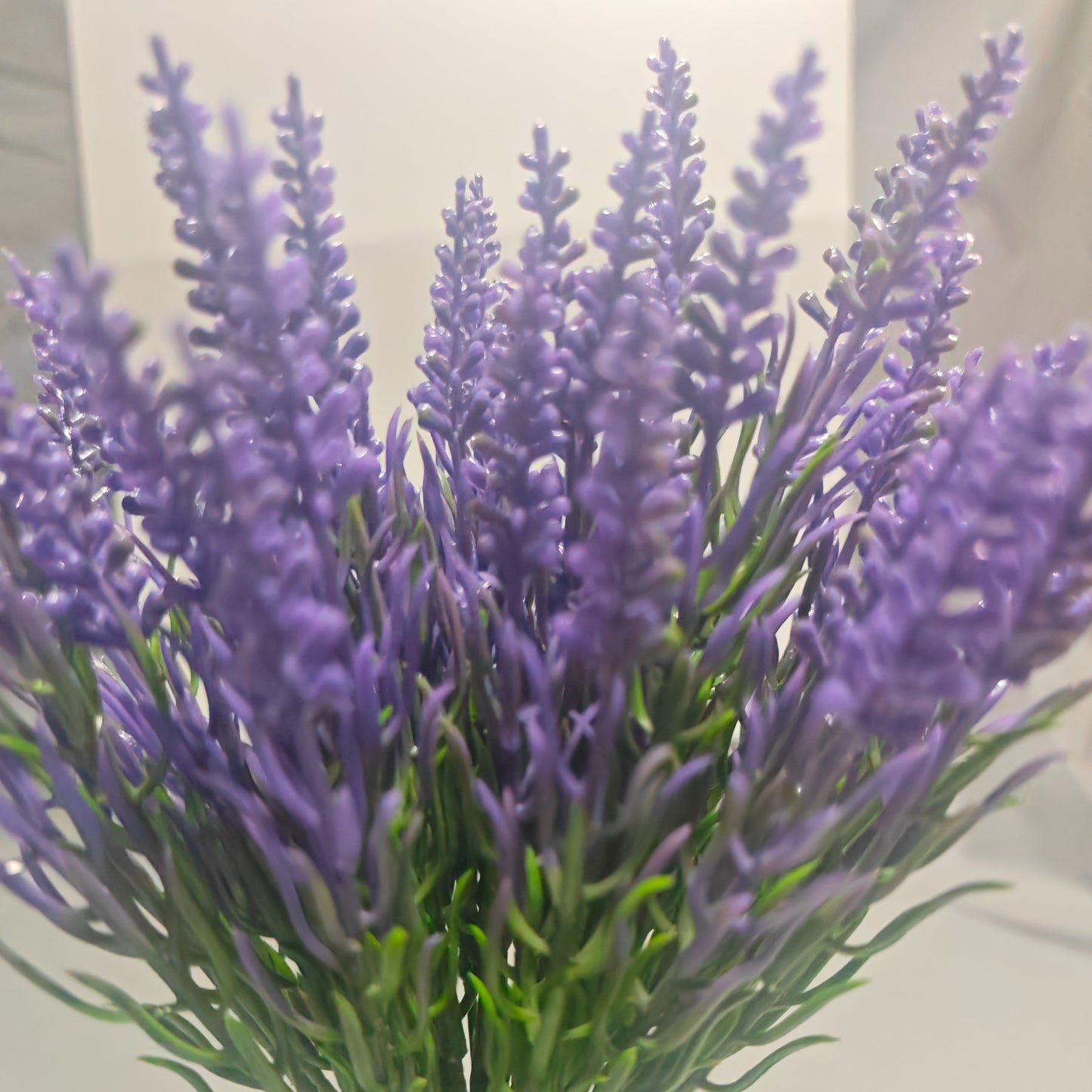 24/48 bundles of UV resistant faux lavender flowers with grass for outdoor hanging planters. Perfect for garden, patio, pathway, front porch, or house decor.