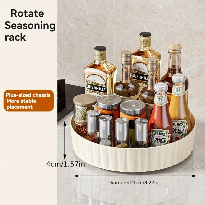 The Light Luxury Rotating Storage Rack features a Kitchen Turntable, a Transparent Spice Rack for Seasoning Bottles, and a Desktop Storage Box for the Living Room.