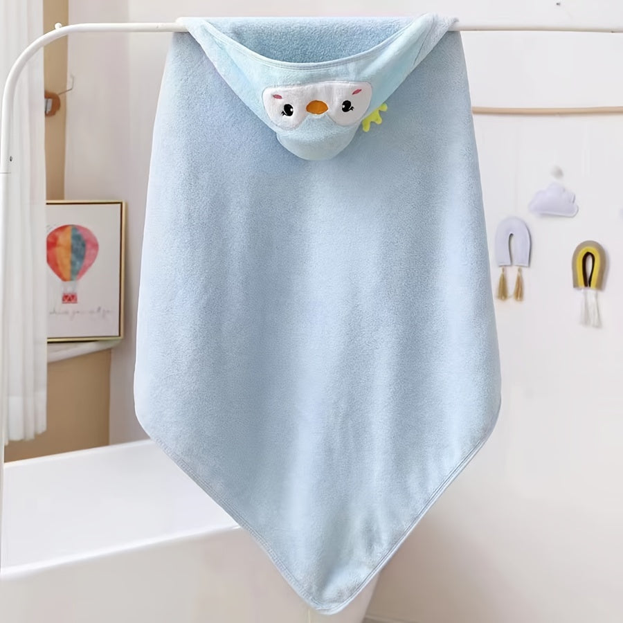 Soft coral fleece hooded towel for kids with cute cartoon design - Absorbent and skin-friendly, suitable for swimming and bathing.