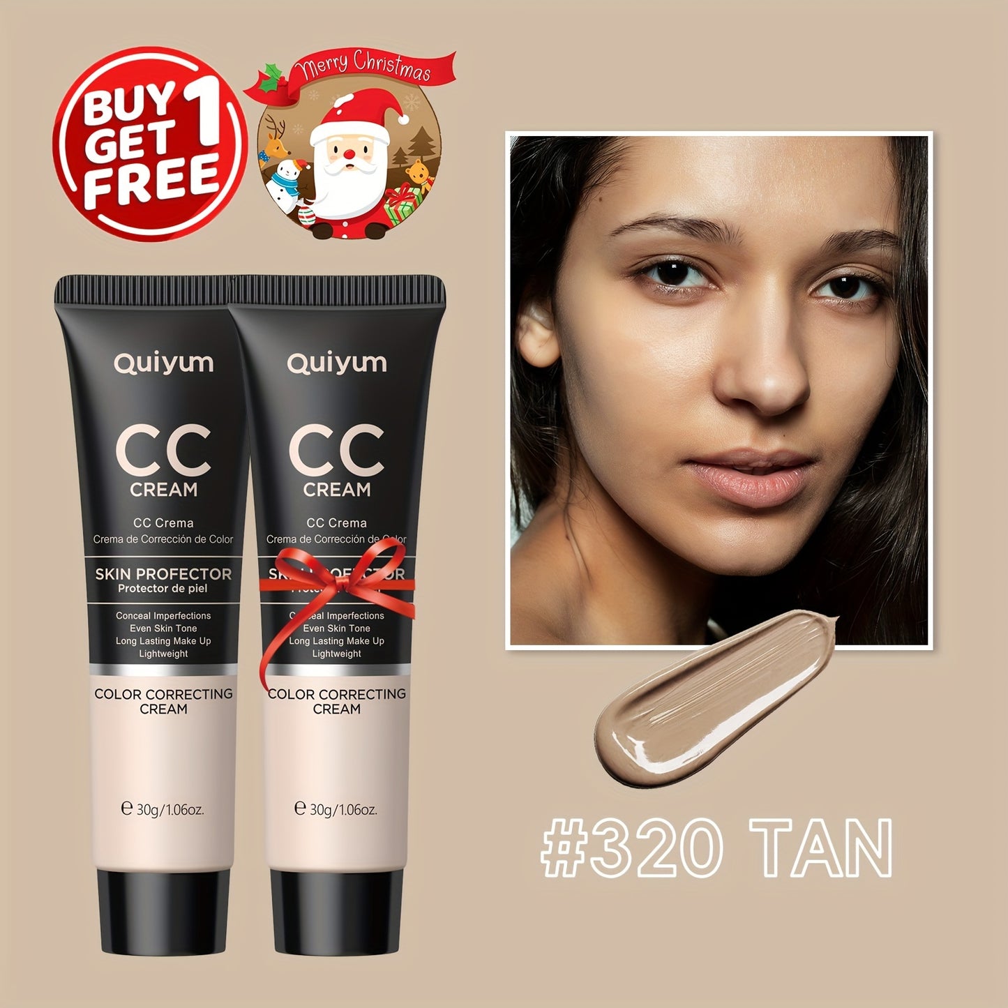 Quiyum CC Cream Buy 1 Get 1 Free, Waterproof Concealer Foundation, Glycerin-Enriched, Long-Lasting Coverage, Ideal Birthday Party Gift