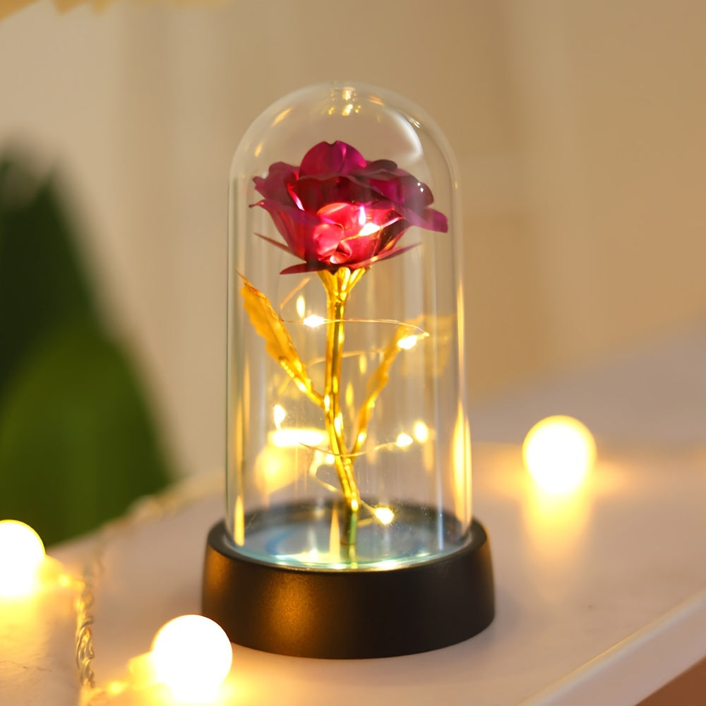 Golden foil rose night lamp, perfect gift for special occasions.