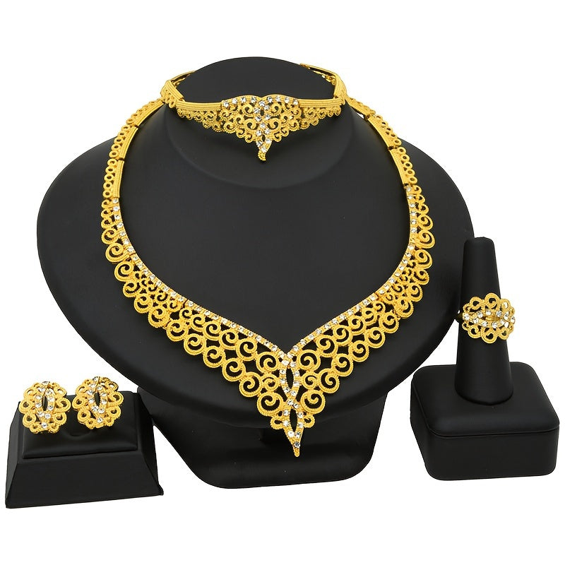 Zinc Alloy Jewelry Set inspired by Arabian and Urban Fashion - Includes Necklace, Bracelet, Earrings, and Ring; Features Crystal Embellished Droplet Design perfect for Bridal, Party, Engagement, Wedding occasions; Ideal Valentine's Day Gift for all