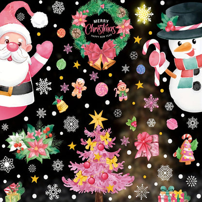 Holiday Window Sticker Set with Candy Canes, Snowman, Snowflakes, Static Clings, Garland, Elk, Santa Claus, and Glass Stickers