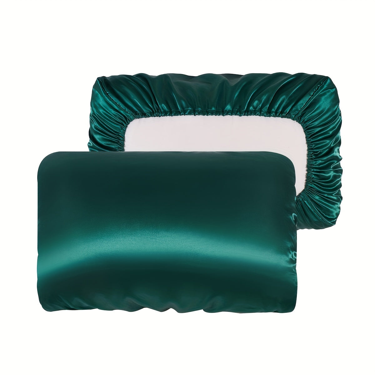 Two soft and breathable satin pillowcases with elastic cord, ideal for a comfortable night's sleep in your bedroom.