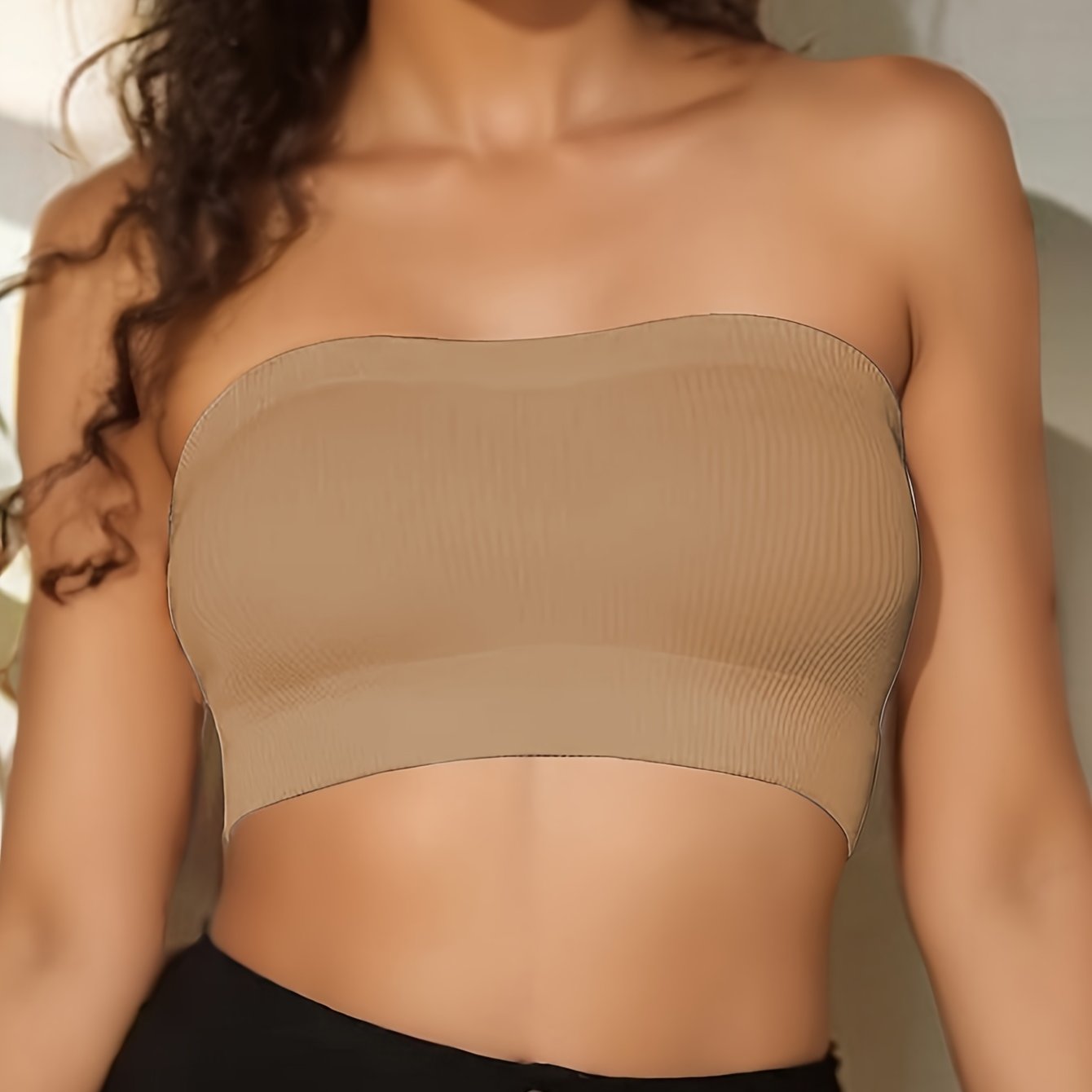 Seamless strapless bandeau bra for women with comfortable, breathable nylon blend and no-pads, perfect for casual attire.