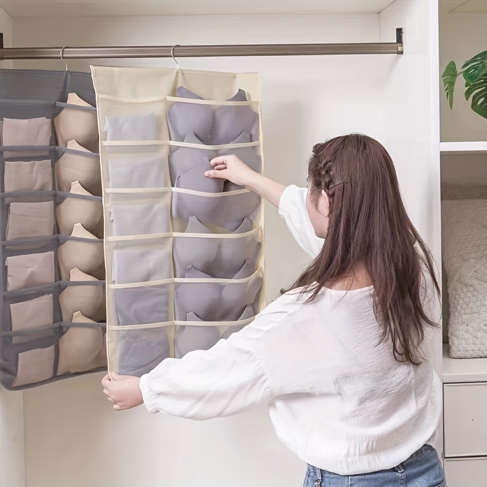 Durable Hanging Double-sided Underwear Bags with Grids - Foldable Storage Pockets for Socks, Bras and Household Items. Ideal Space-saving Organizer for Bedroom, Closet, Wardrobe, Home or Dorm.