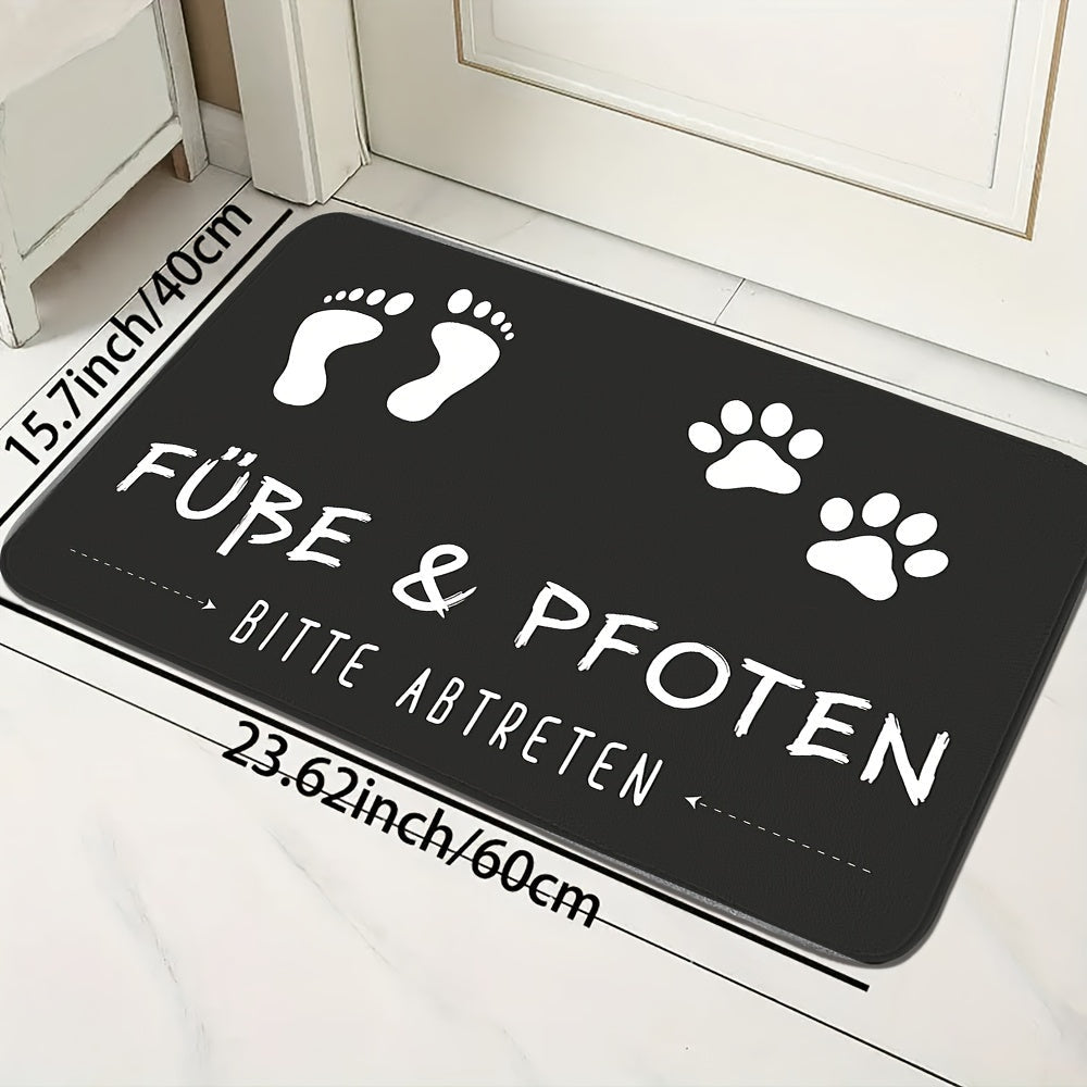 Chic Paw Print and Letter Design Doormat - Anti-Slip, Easy to Clean, Soft Flannel with Absorbent Sponge Bottom for Stylish Home Decor