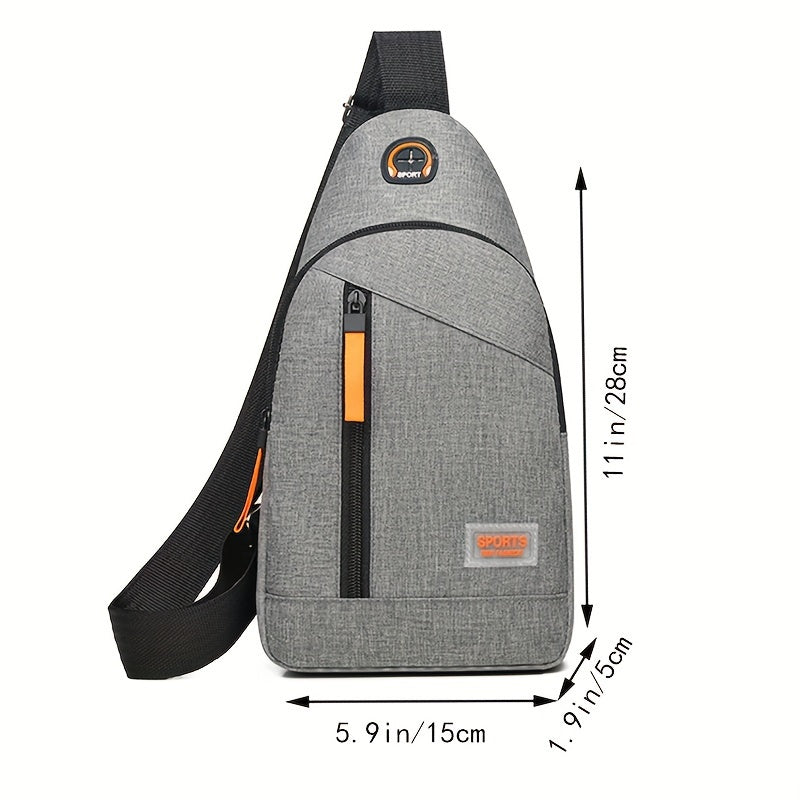 Men's slant shoulder bag with multiple zippered layers for sports and travel.