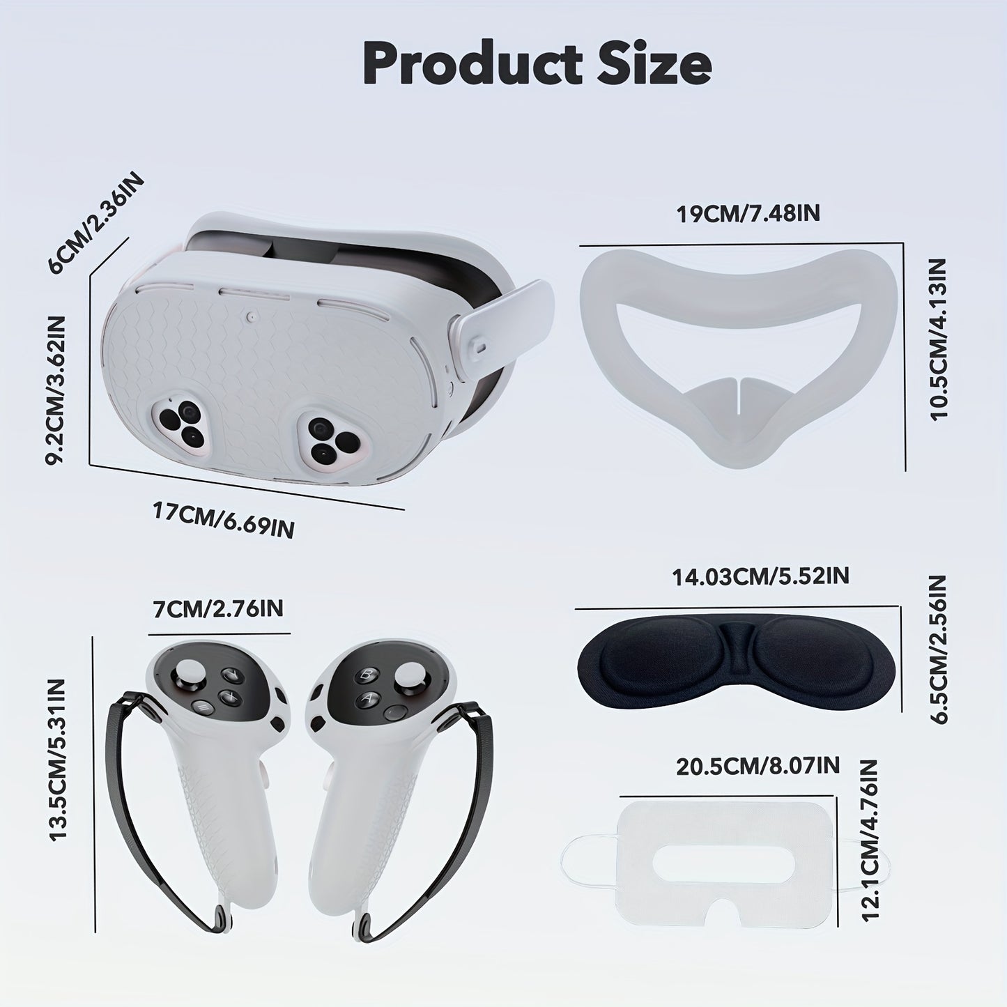 Silicone cover set for Meta Quest 3S, including face cover, controller grips, headset cover, and lens protective cover. Oculus Quest 3S accessories only (VR headset and controllers not