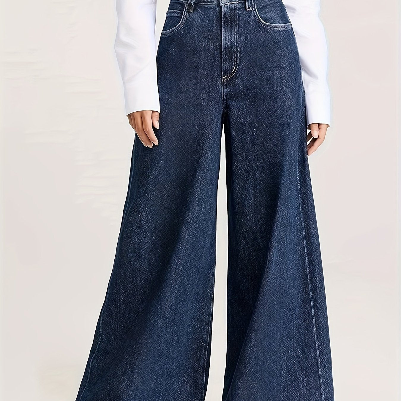 1pc SENLANJIEQU Women's Casual Wide Leg Jeans, made of 70% cotton, 28% polyester, and 2% elastane. Features a medium stretch, washed finish, and streetwear style.