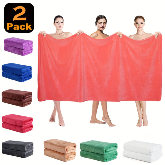 2pcs Large, absorbent bath towel set in a solid color. Soft, fast-drying, and fade-resistant. Perfect for sports, travel, fitness, yoga, and everyday use. Ideal for the bathroom and home.