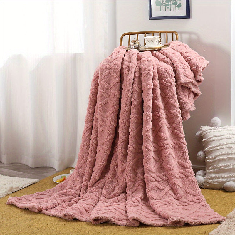 Luxurious Lamb Fleece Blanket with Stylish 3D Design, Plush and Cozy Thick Material, Ideal for Bed, Couch, or Travel. Soft, Warm, and Multipurpose for All Seasons.