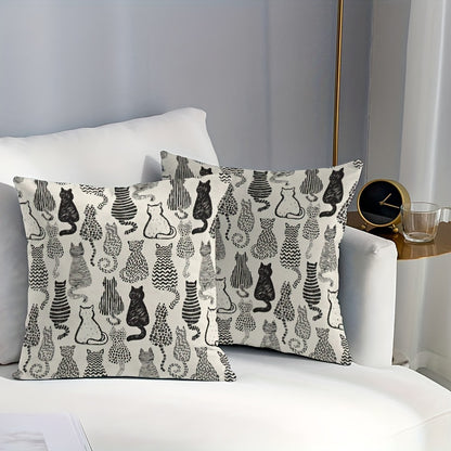 Modern cat themed throw pillow cover with abstract kitten design, machine washable, zippered polyester case for various furniture - 44.96x44.96 cm, insert not included.