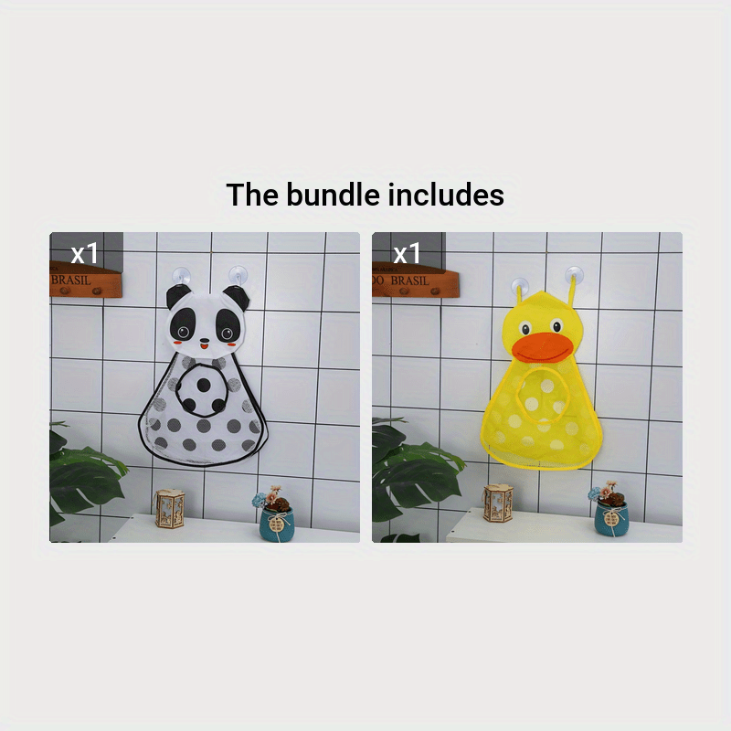 Mesh Net Toy Storage Bag with Suction Cups for Kids Bath Time, featuring Cute Duck and Frog Designs. Ideal as Bath Game Bag and Bathroom Organizer. Perfect for Christmas, Halloween, Thanksgiving, or Easter Gift.