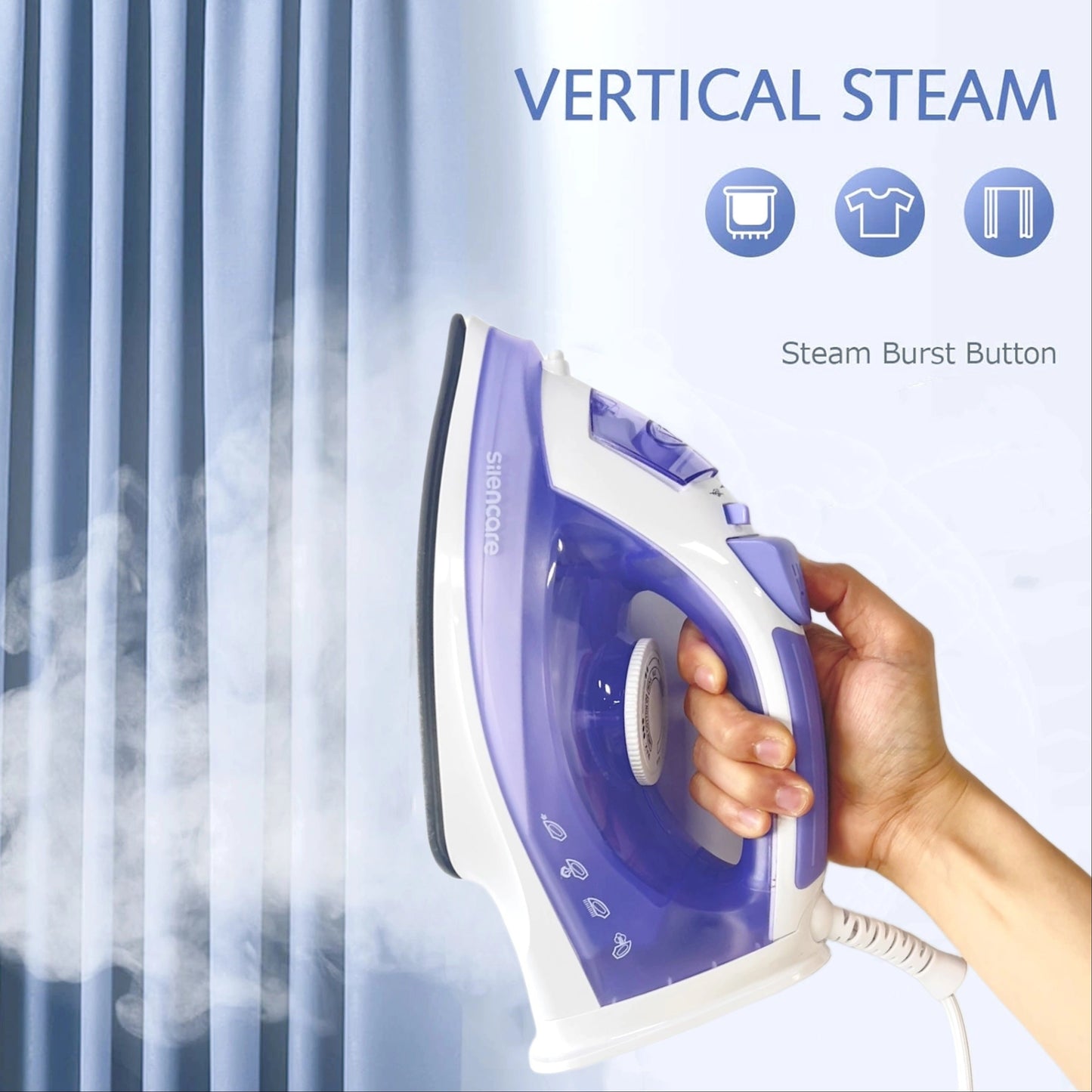 2000W Steam Iron for Clothes featuring Non-Stick Soleplate and Adjustable Thermostat Control. Equipped with Overheat Safety Protection, Variable Steam Control, and a 2.2m power cord.