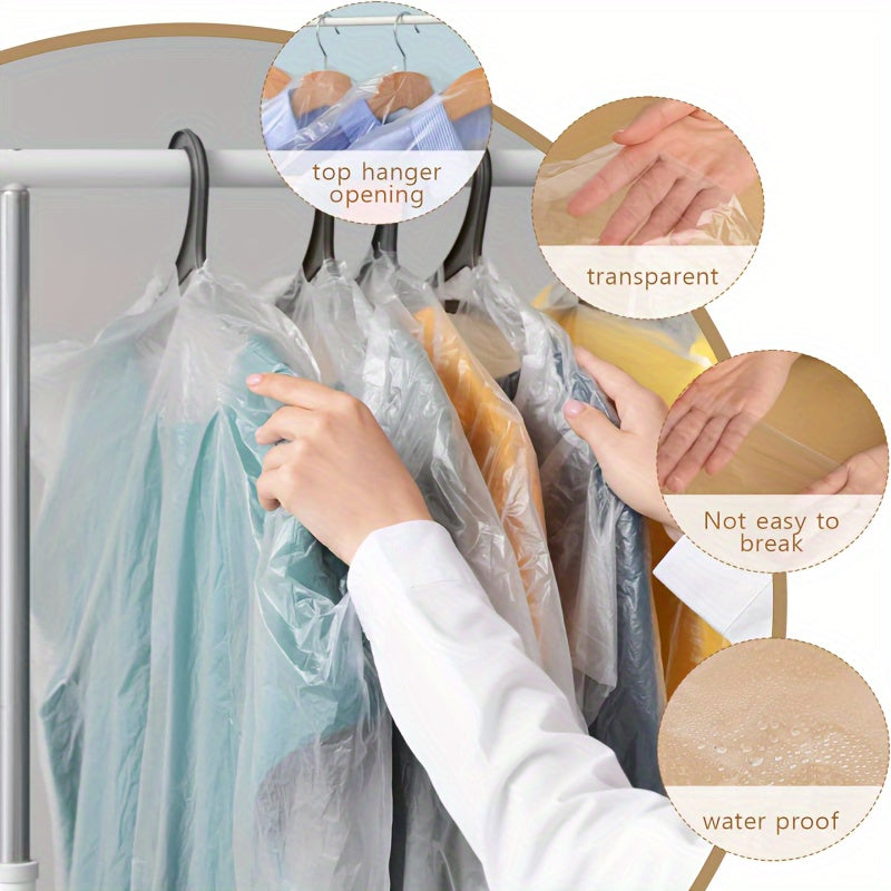 Garment Bags for Hanging Clothes, Set of 10 or 20 - Clear Plastic Storage Bags to Keep Clothes Dust-Free, Transparent Covers for Clothing, Hanging Storage Bags to Protect from Dust