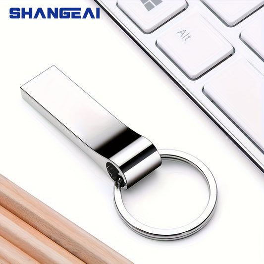 SHANGEAI High-Speed USB 2.0 Flash Drive with Metal Design, 128GB/64GB/32GB Options, Keychain included - Perfect for Laptop Storage & Data Transfer.