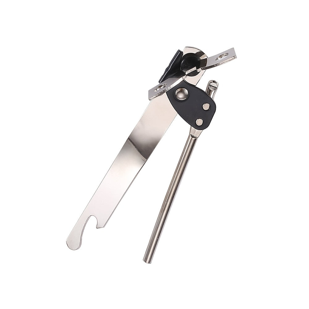 Durable Metal Can Opener with multiple functions, including cutting tin cans and opening beer bottles. Perfect for use at home, camping, picnics, and during travel.