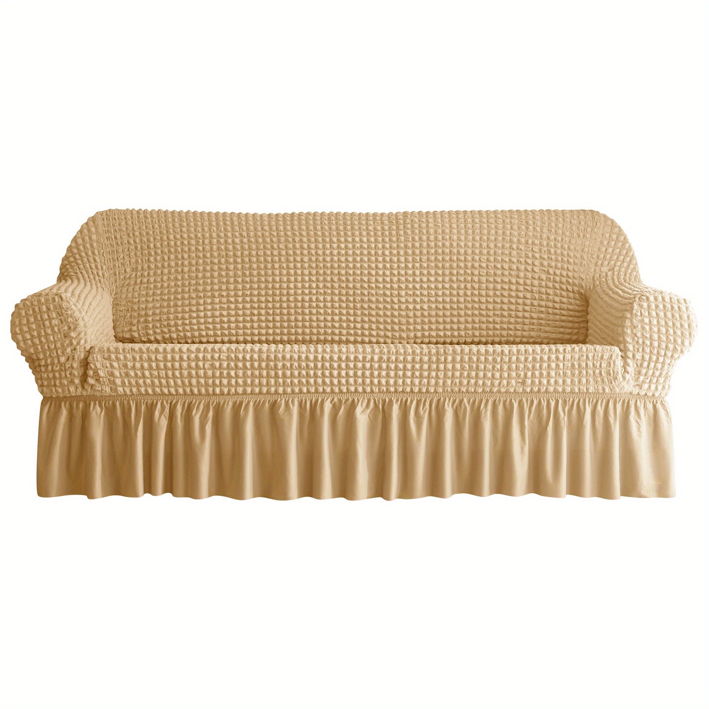 Non-slip elastic sofa cover with skirt for home decor.