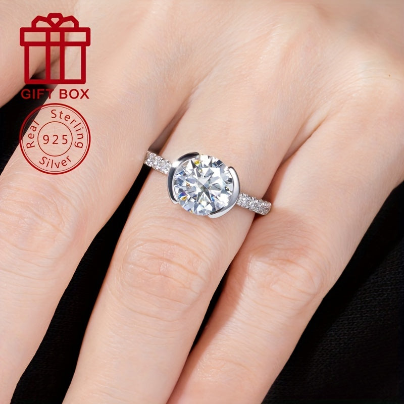 Stylish 925 Sterling Silver Moissanite Ring featuring a 9.0mm Half-Wrap Design, 3CT Total Carat Weight, and Lightweight 3.7g - Ideal for Wedding, Anniversary, or Gift Giving. A unique piece for Women's Fashion, a perfect Friend or Bridesmaid Gift option.