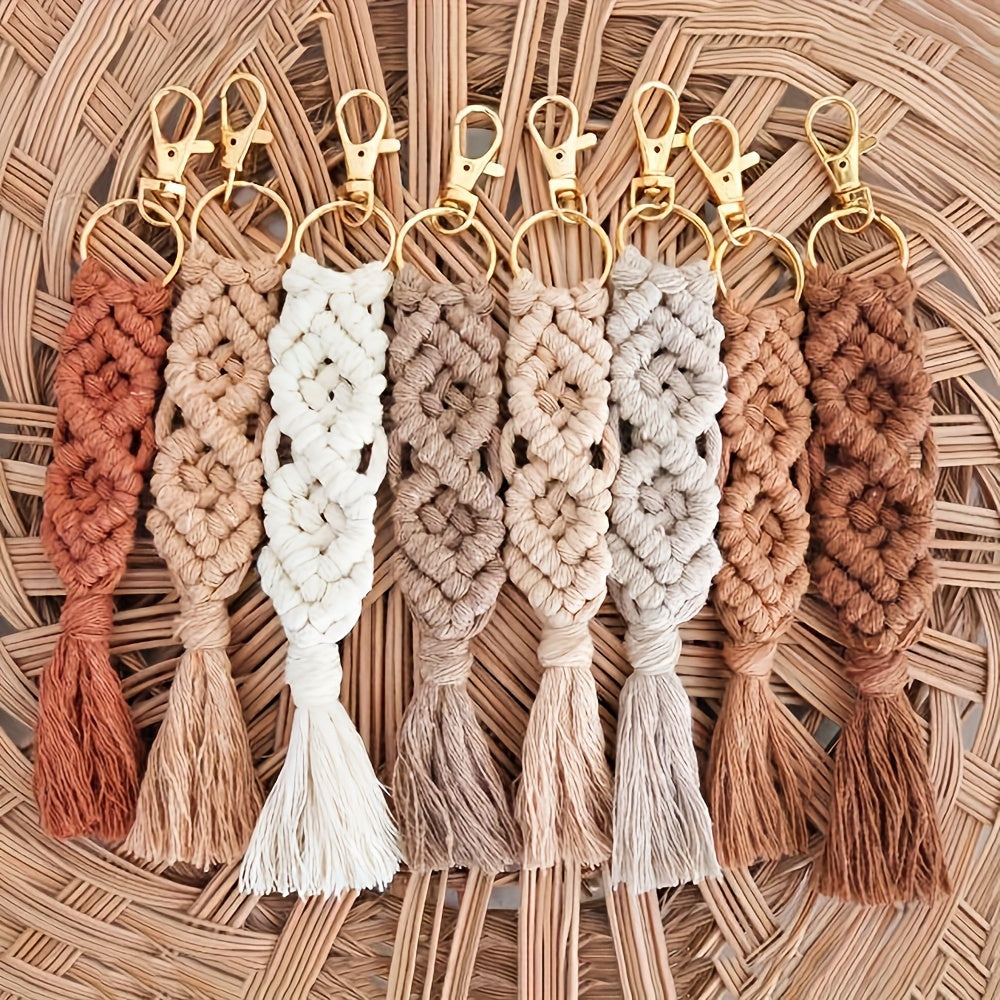 Set of 8 Handmade Keychains with Tassels - Timeless Design, Ideal for Car Keys & Bag Ornaments, Keychain Accessories for Cars