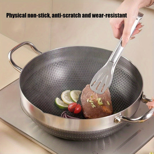 Stainless steel multi-purpose pot with lid, suitable for various stoves, including frying pan, cooking pot, soup pot, hot pot, and fry pan, all in one.