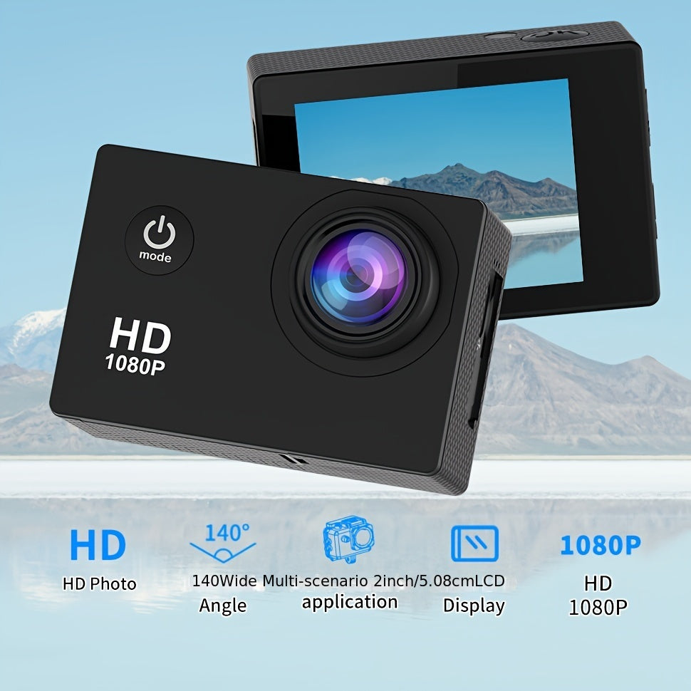 140° Ultra-Wide Lens 1080P HD Action Camera with Digital Stabilization, Fish Eye Effect, and Rechargeable Battery for Outdoor Sports Shooting.