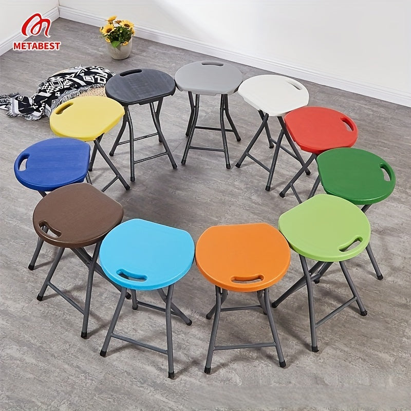 1pc METABEST Portable Folding Stool, Round Plastic Chair, Yellow, Foldable, No Electricity Needed