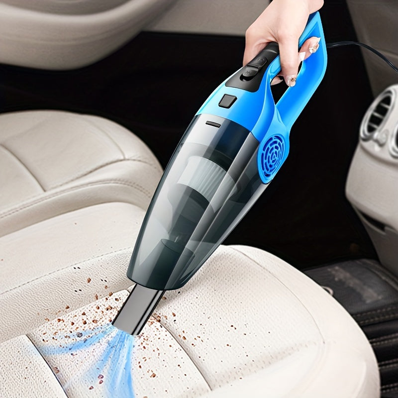 Powerful 12V car vacuum with strong suction for interior detailing, perfect for pet hair removal. Includes crevice tool kit, plugs into cigarette lighter with 3-5m cord. Great for cleaning