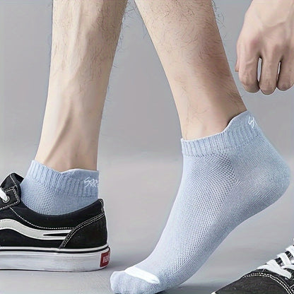 10 pairs of men's low-cut mesh ankle socks, ideal for outdoor wear in all seasons, featuring anti-odor and sweat-absorbing technology.