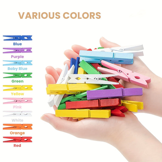 Durable Wooden Clothespins - 7.19cm, 9 Vibrant Colors - Heavy Duty Clothes Pins for Clothing, Arts & Crafts, and Laundry - Rust Resistant Wood Clips for Classroom Photos and More