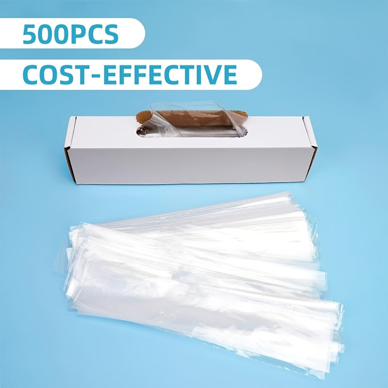 Disposable dental sensor protective films in a pack of 500, lightweight plastic covers for easy use with imaging sensors, featuring an extraction design.