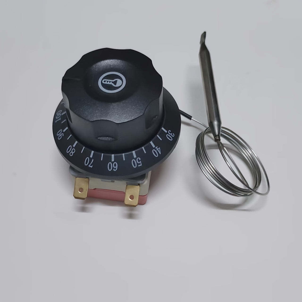 Enhance Your Kitchen Appliance Performance with the 2-Pin Reusable Temperature Control Gauge for Electric Ovens, Featuring a Metal Probe and Thermostat Control Switch. Perfect for Non-Food Contact Applications.