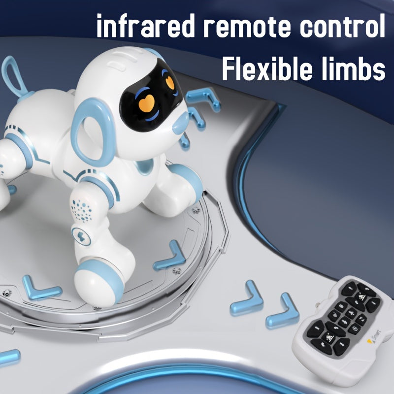 GRAXGROW Smart Robot Dog - Interactive RC Toy with Infrared Remote, Programmable Stunts and Music, USB Rechargeable, Blue and White, Durable ABS, Ideal for Kids 3+ | Engaging Early Learning