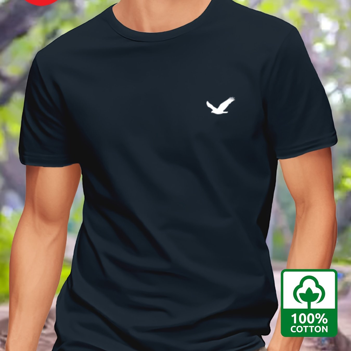 100% Cotton Men's T-Shirt with Bird Design - Regular Fit, Round Neck, Normal Length