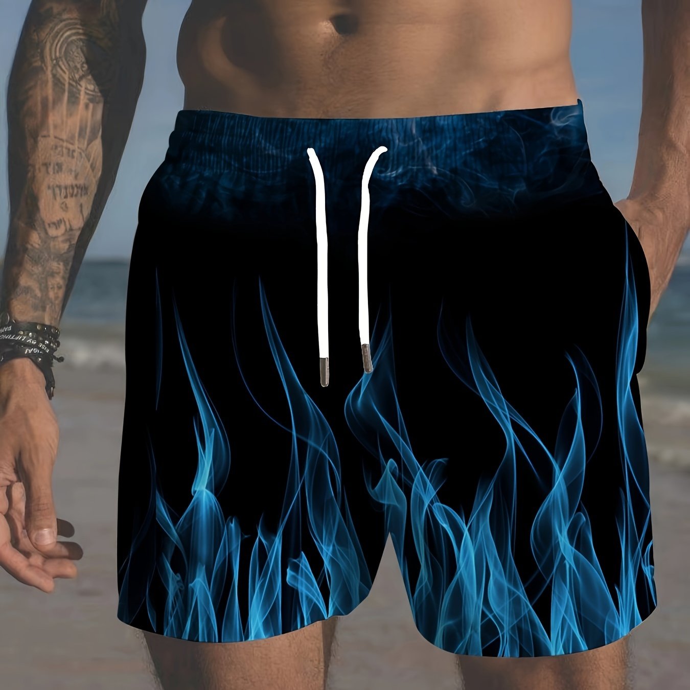 Men's Plus Size Flame Print Board Shorts for Summer