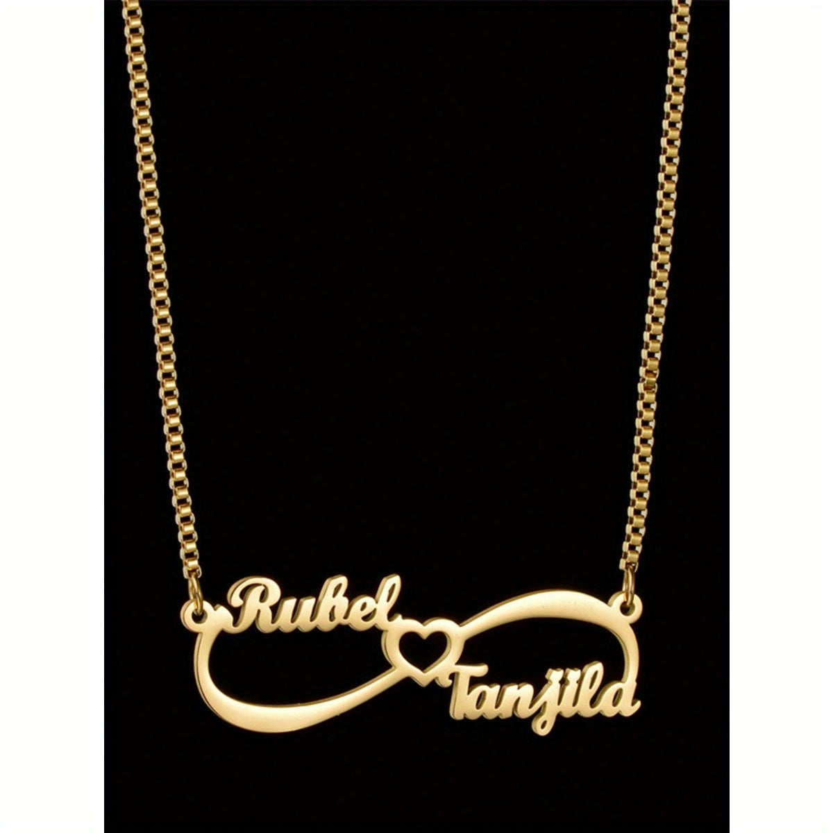 Custom Engraved Heart-Shaped Double Name Pendant Necklace in 18K Golden Plated Stainless Steel, Elegant and Stylish, Personalized Jewelry for Women, Perfect for Everyday Wear, Events, Ideal Gift for Christmas or Anniversary.