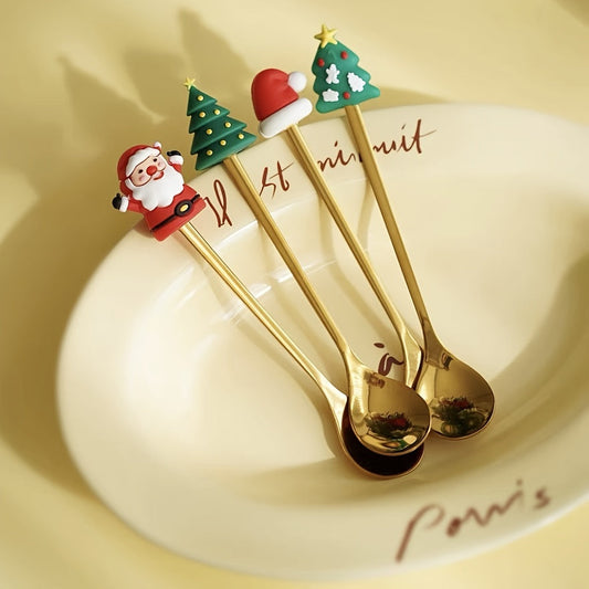 Set of 12 adorable stainless steel Christmas coffee spoons - Great for enjoying desserts, espresso, milkshakes, and more - Perfect present for the holiday season and adding a festive touch to your table setting.